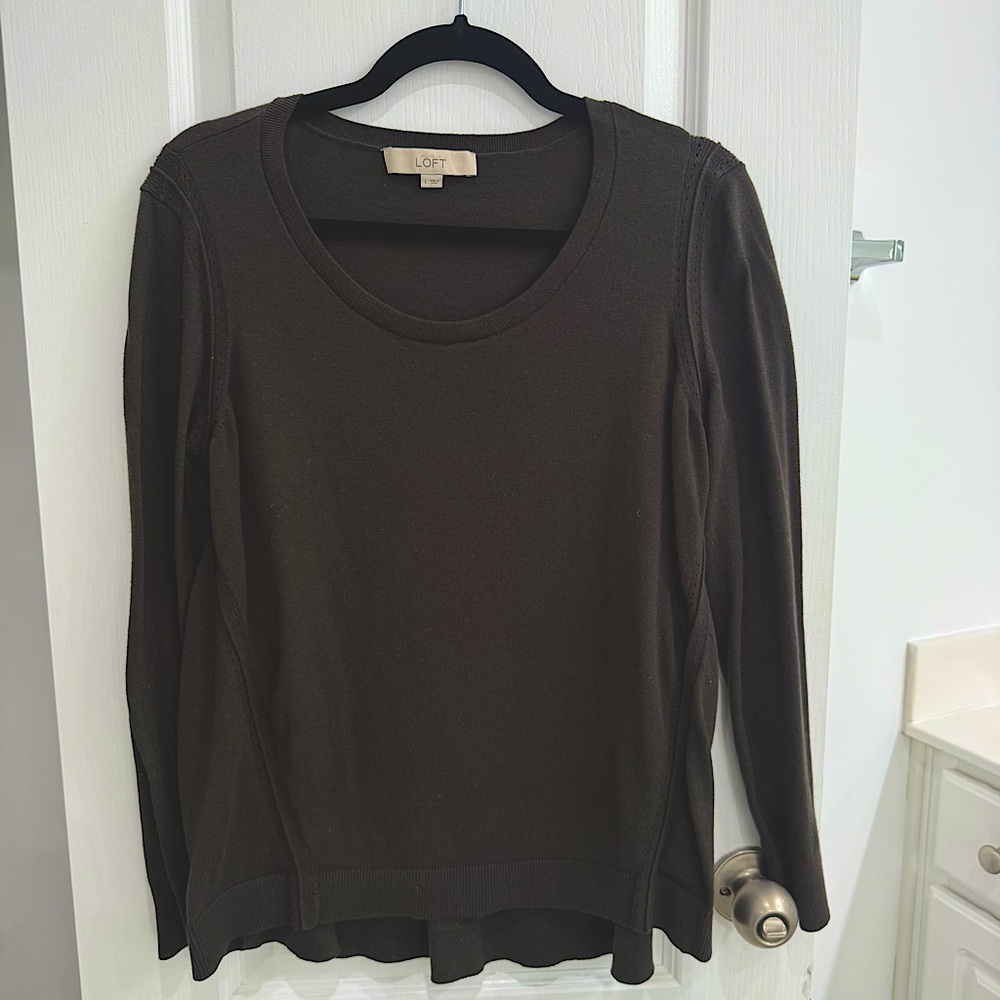 Ann Taylor LOFT Dark Brown/Black Wool Blend Scoop neck Sweater size Large